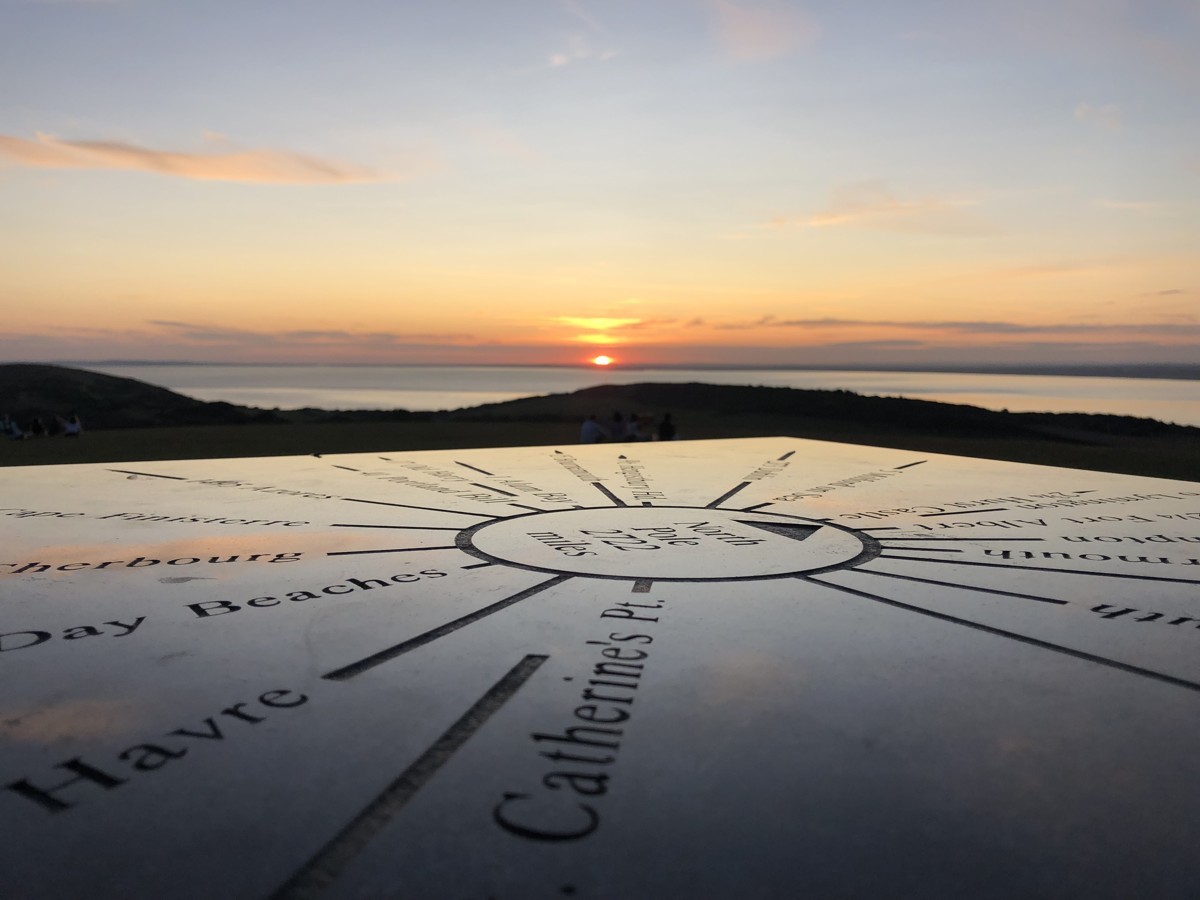 Compass with sunset in the background