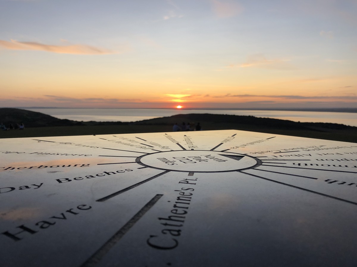 Compass with sunset in the background